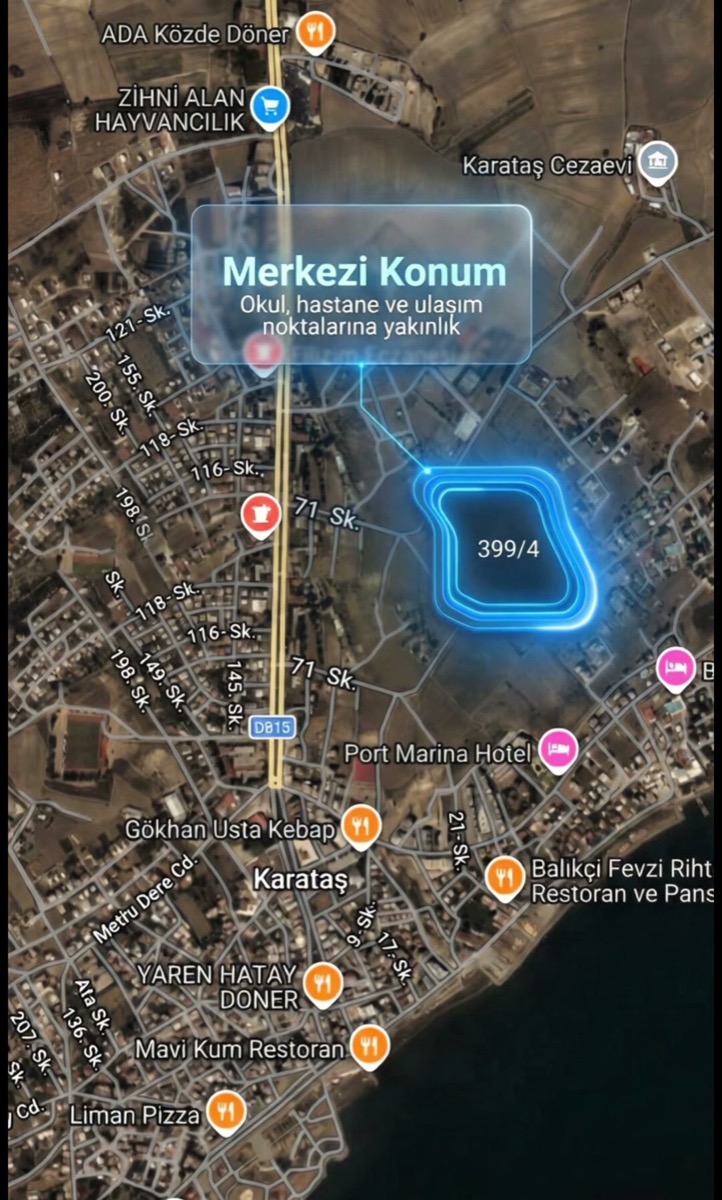 Karataş İskele uydu görüntü — 399 ada 4 parsel
